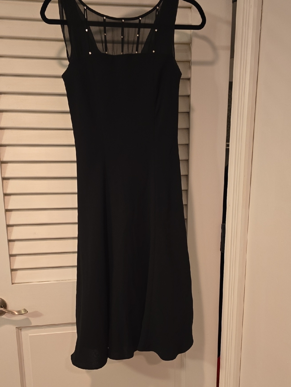 Jones Wear Black Sleeveless A-Line Dress with Sheer Studded Yoke